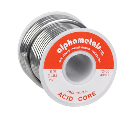 Alpha Metals Alpha Fry 16 oz Acid Core Wire Solder 0.125 in. D Tin/Lead 40/60 1 pc 12406